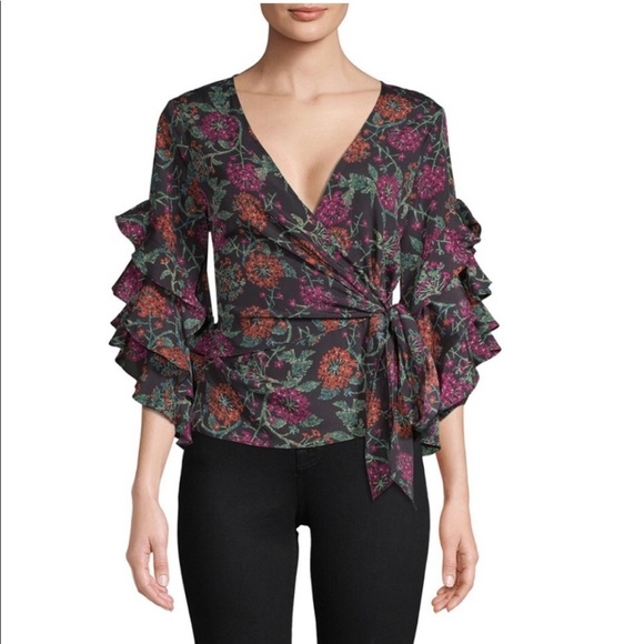 LIKELY Night Garden Wren Wrap Top Size XS - Picture 2 of 11